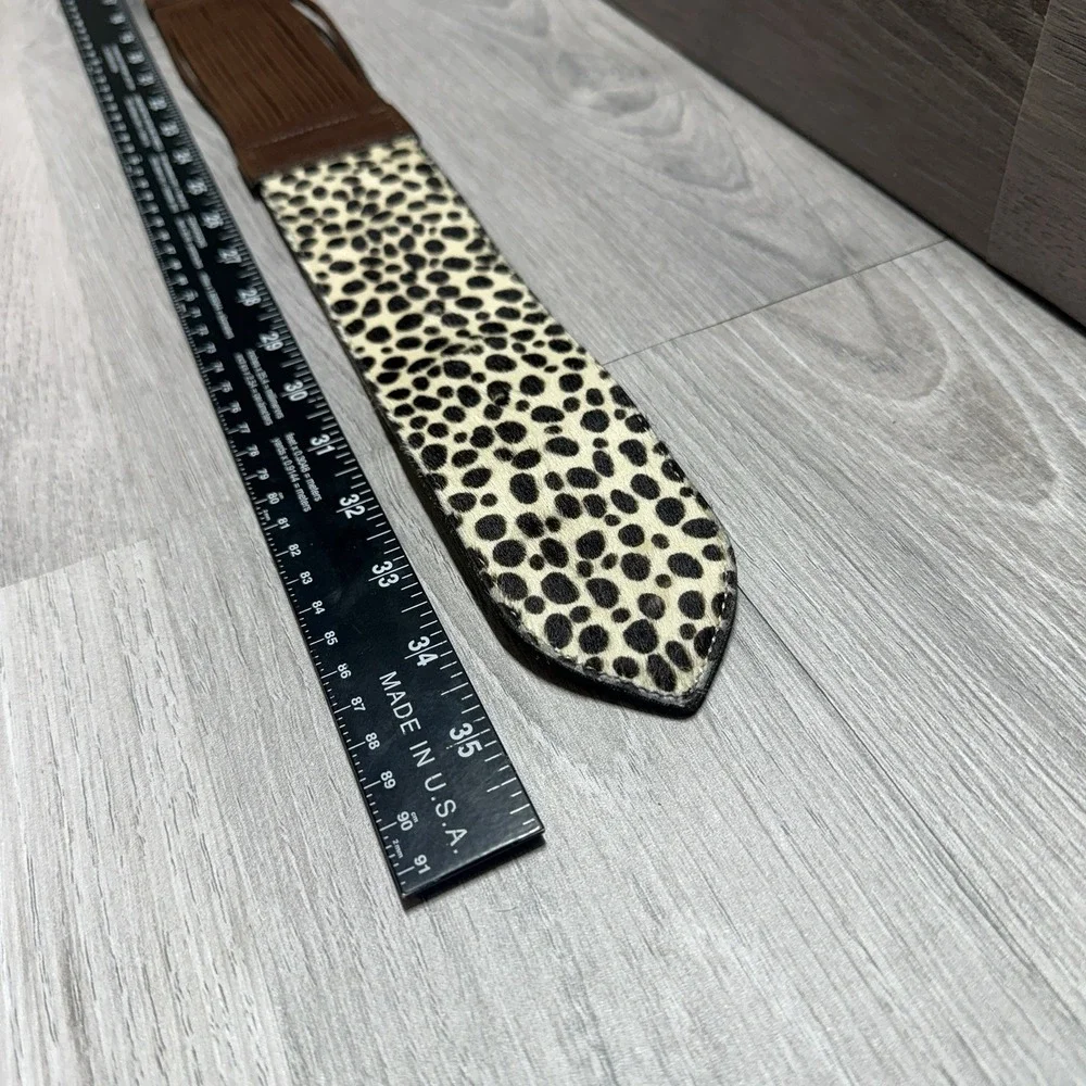 Doppia Italy Leopard Haircalf Leather Belt Western Buckle Sz 70/28